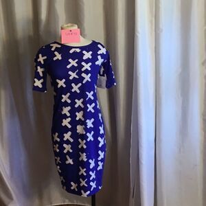 NWT LULAROE  Julia dress in XS in royal blue & white